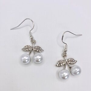 Silver Pearl Cherry Earrings Handmade with Sterling Silver ear wires NWT